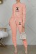 Nude Pink Casual Print Letter O Neck Long Sleeve Two Pieces