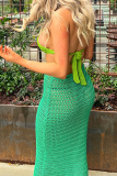 Green Sexy Solid Patchwork Halter Pencil Skirt Dresses