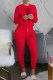 Red Casual Print Letter O Neck Long Sleeve Two Pieces
