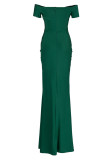 Green Elegant Solid Patchwork V Neck Evening Dress Dresses