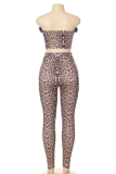 Leopard Print Sexy Leopard Tassel Strapless Sleeveless Two Pieces