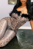 Leopard Print Sexy Leopard Tassel Strapless Sleeveless Two Pieces