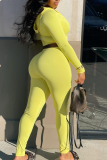 Yellow Casual Solid Zipper Zipper Collar Long Sleeve Two Pieces