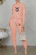 Nude Pink Casual Print Letter O Neck Long Sleeve Two Pieces