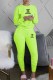 Fluorescent Green Casual Print Letter O Neck Long Sleeve Two Pieces