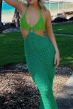 Green Sexy Solid Patchwork Halter Pencil Skirt Dresses