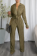 Army Green Casual Solid Patchwork Turndown Collar Long Sleeve Two Pieces