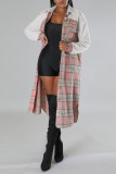 Pink Casual Print Patchwork Buckle Turndown Collar Outerwear