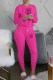 Rose Red Casual Print Letter O Neck Long Sleeve Two Pieces