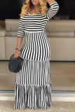 Red Casual Striped Patchwork O Neck Straight Dresses