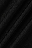 Black Elegant Solid Patchwork V Neck Evening Dress Dresses