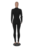 Blue Sexy Solid Patchwork Half A Turtleneck Skinny Jumpsuits
