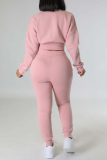 Pink Casual Solid Patchwork O Neck Long Sleeve Two Pieces