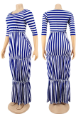 White Casual Striped Patchwork O Neck Straight Dresses