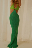 Green Sexy Solid Patchwork Halter Pencil Skirt Dresses