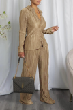 Army Green Casual Solid Patchwork Turndown Collar Long Sleeve Two Pieces