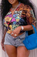 Multicolor Casual Print Patchwork V Neck T-Shirts