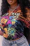 Multicolor Casual Print Patchwork V Neck T-Shirts