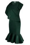 Rose Red Elegant Solid Patchwork Flounce O Neck Trumpet Mermaid Dresses