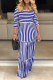 Blue Casual Striped Patchwork O Neck Straight Dresses