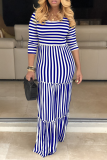 White Casual Striped Patchwork O Neck Straight Dresses