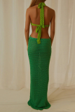 Green Sexy Solid Patchwork Halter Pencil Skirt Dresses