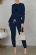 Tibetan Blue Casual Print Letter O Neck Long Sleeve Two Pieces