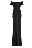 Black Elegant Solid Patchwork V Neck Evening Dress Dresses