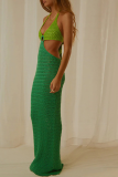 Green Sexy Solid Patchwork Halter Pencil Skirt Dresses