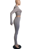Yellow Casual Solid Zipper Zipper Collar Long Sleeve Two Pieces
