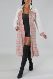 Pink Casual Print Patchwork Buckle Turndown Collar Outerwear