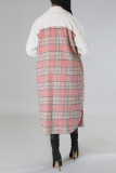 Pink Casual Print Patchwork Buckle Turndown Collar Outerwear