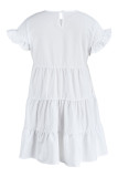 White Casual Solid Patchwork Fold Stringy Selvedge O Neck A Line Dresses