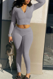 Yellow Casual Solid Zipper Zipper Collar Long Sleeve Two Pieces