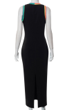 Black Sexy Solid Patchwork V Neck Pencil Skirt Dresses