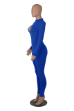 Blue Sexy Solid Patchwork Half A Turtleneck Skinny Jumpsuits
