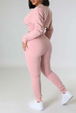 Pink Casual Solid Patchwork O Neck Long Sleeve Two Pieces