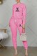 Pink Casual Print Letter O Neck Long Sleeve Two Pieces