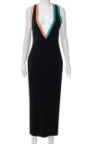 Black Sexy Solid Patchwork V Neck Pencil Skirt Dresses