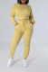 Earth Yellow Casual Solid Patchwork O Neck Long Sleeve Two Pieces