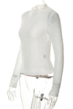 White Sexy Solid Patchwork Half A Turtleneck Tops