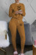 Apricot Casual Print Letter O Neck Long Sleeve Two Pieces