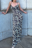 Black Sexy Print Patchwork Halter Trumpet Mermaid Dresses