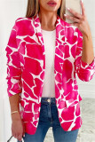 Rose Red Fashion Casual Print Patchwork Cardigan Turn-back Collar Outerwear