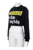 Black Casual Print Patchwork O Neck Tops