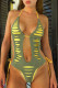 Green Sexy Solid Ripped Bandage Patchwork Backless Swimwears