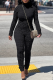 Black Street Solid Patchwork Turtleneck Skinny Jumpsuits