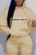 Apricot Casual Print Letter Hooded Collar Tops