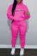Rose Red Casual Print Letter Hooded Collar Long Sleeve Two Pieces