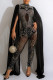 Black Sexy Patchwork Hot Drilling See-through Half A Turtleneck Skinny Jumpsuits